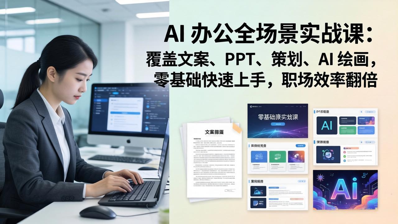 AI 办公全场景实战课：覆盖文案、PPT、策划、AI 绘画，零基础快速上手，职场效率翻倍-怪兽网创俱乐部