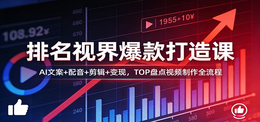 排名视界爆款打造课:AI文案+配音+剪辑+变现,TOP盘点视频制作全流程-副业资源网