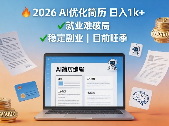 2026用AI优化简历日入1k+就业难,目前旺季,稳定副业-皓哥创业笔记