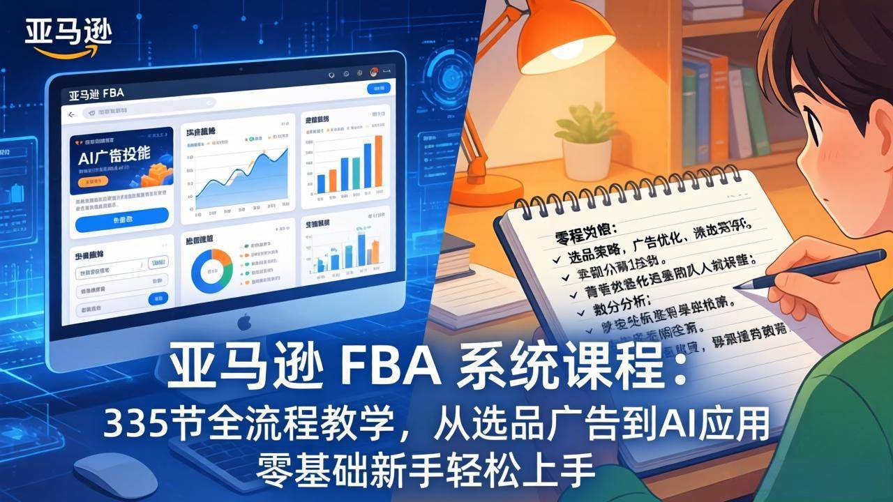 (17744期)亚马逊 FBA 系统课程(更新26年3月)335节全流程教学,从选品广告到AI应用,零基础新手轻松上手-皓哥创业笔记