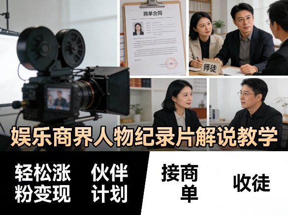 娱乐商界人物纪录片解说教学，轻松涨粉变现，伙伴计划，接商单，收徒等-皓哥创业笔记