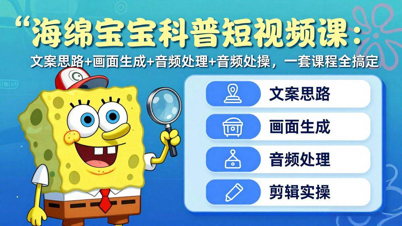 （17756期）海绵宝宝科普短视频课：文案思路+画面生成+音频处理+剪辑实操，一套课程全搞定-小白项目网