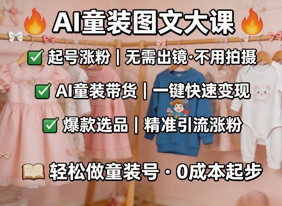 AI童装图文剪辑，某社群童装图文大课，起号涨粉、AI童装带货、爆款选品，无需出镜和拍摄-怪兽网创俱乐部