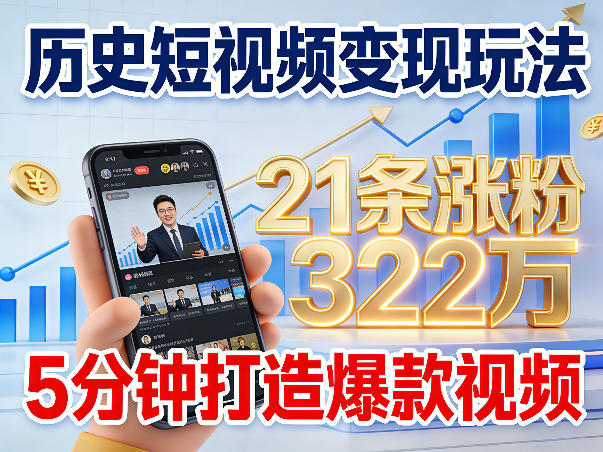 历史短视频变现玩法，不露脸出镜，5分钟打造爆款视频-皓哥创业笔记