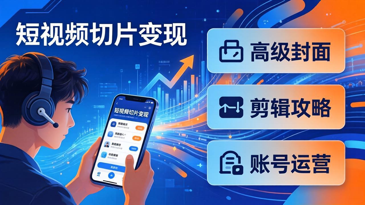 短视频切片变现速成班2.0：高级封面+剪辑攻略+账号运营，0基础小白快速入局副业-鹊桥梦网创