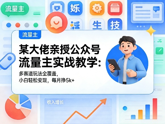 某大佬亲授公众号流量主实战教学：多赛道玩法全覆盖，小白轻松变现，每月多挣5k+-怪兽网创俱乐部