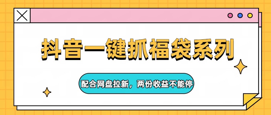 抖音一键抓福袋系列，配合网盘拉新，两份收益不能停-网亿资源平台