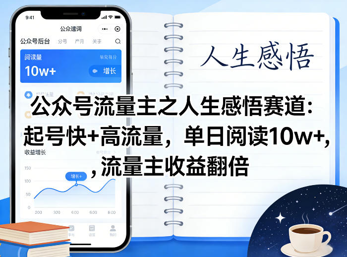 公众号流量主之人生感悟赛道，起号快+高流量，单日阅读10w+，流量主收益翻倍-皓哥创业笔记