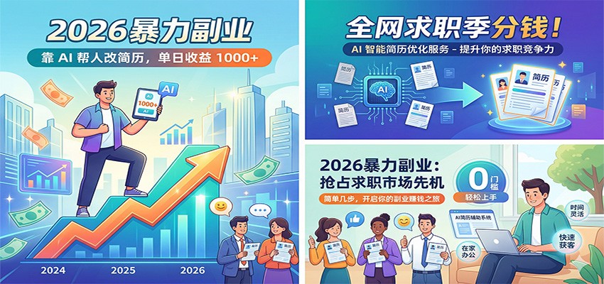 2026暴力副业：靠AI帮人改简历，单日收益1000+，全网求职季分钱-小白项目网