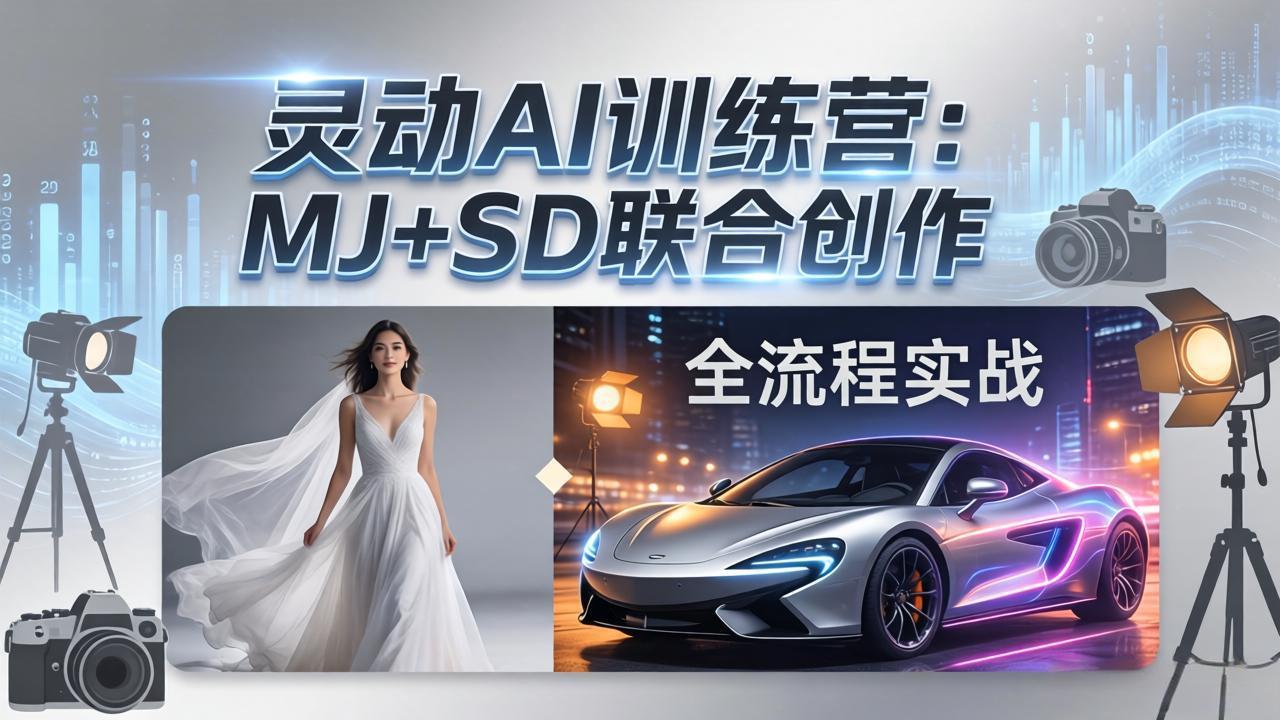 灵动AI训练营-3.0课程：MJ+SD联合创作，从婚纱大片到汽车广告，摄影后期全流程实战-小白项目网