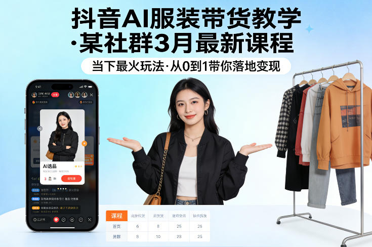抖音AI服装带货教学,某社群3月最新课程,当下最火玩法,从0到1带你落地变现-皓哥创业笔记
