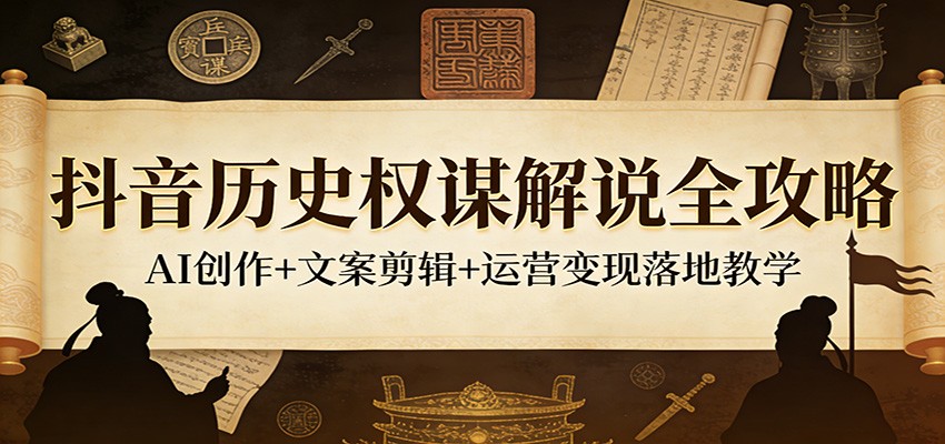 抖音历史权谋解说全攻略：AI创作+文案剪辑+运营变现落地教学-极栈网络