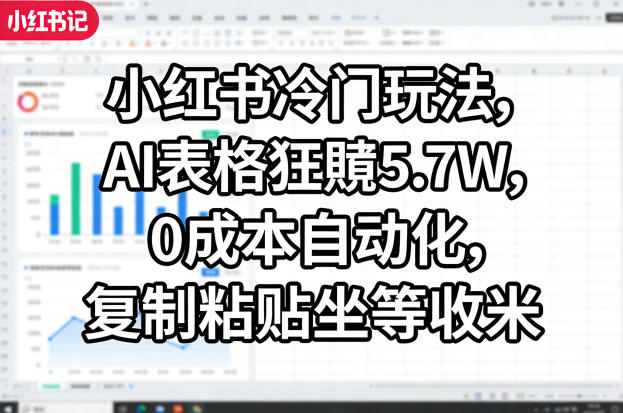 小红书冷门玩法，AI表格狂賺5.7W，0成本自动化，复制粘贴坐等收米-皓哥创业笔记