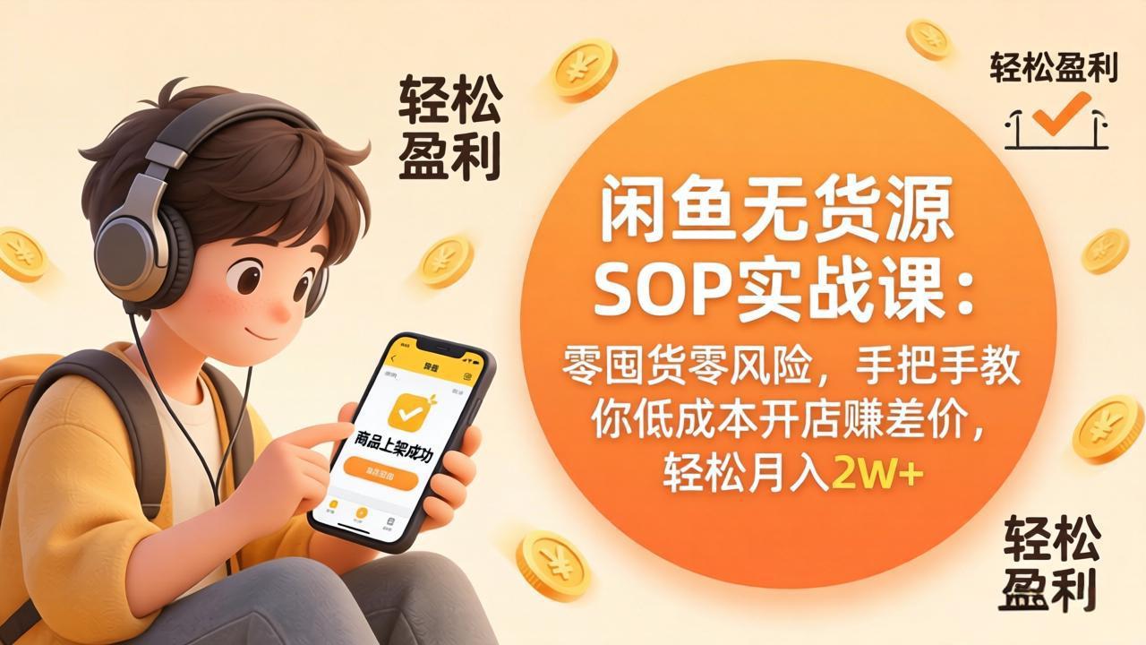 闲鱼无货源SOP实战课：零囤货零风险，手把手教你低成本开店赚差价，轻松月入2w+