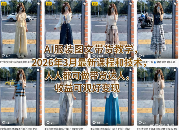 AI服装图文带货教学，2026年3月最新课程和技术，人人都可做带货达人，收益可观好变现-怪兽网创俱乐部