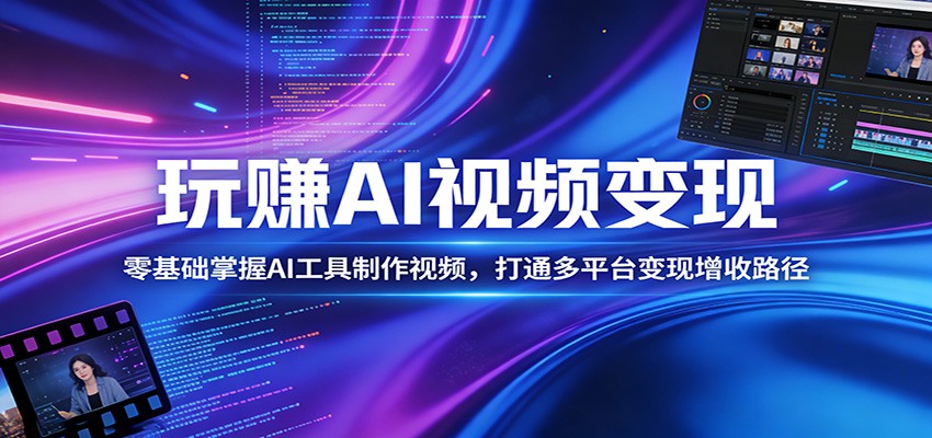 玩赚AI视频变现，零基础掌握AI具制作视频，打通多平台变现增收路径-极栈网络