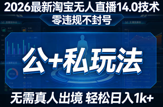2026最新淘宝无人直播14.0技术，零违规不封号，公+私玩法，无需真人出境，轻松日入1k+-皓哥创业笔记