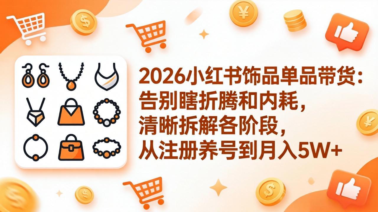 2026小红书饰品单品带货：告别瞎折腾和内耗，清晰拆解各阶段，从注册养号到月入5W+-怪兽网创俱乐部