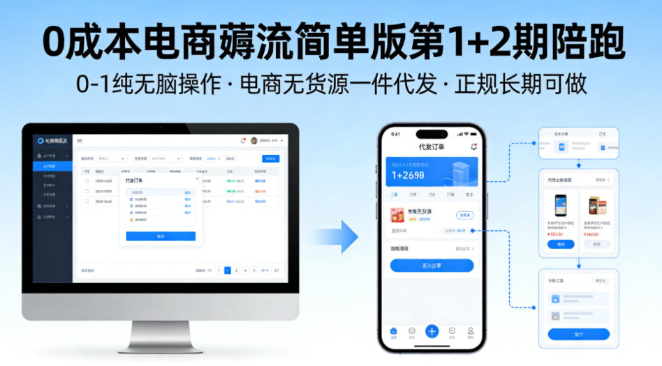 0成本电商薅流简单版第1+2期陪跑，0-1纯无脑操作，电商无货源一件代发，正规长期可做-小白项目网