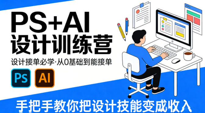 设计接单必学，PS+AI设计训练营，从0基础到能接单，手把手教你把设计技能变成收入-小白项目网