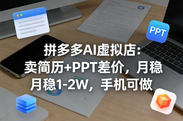 【暴力项目】拼多多AI虚拟店：卖简历+PPT差价，月稳1-2W，手机可做-皓哥创业笔记