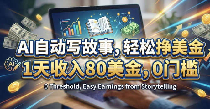 AI自动写故事，轻松挣美刀，1天收入80刀，0门槛-小白项目网