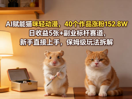 AI赋能猫咪轻动漫，40个作品涨粉152.8W，日收益5张+副业标杆赛道，新手直接上手，保姆级玩法拆解-邪修侠 - 演示