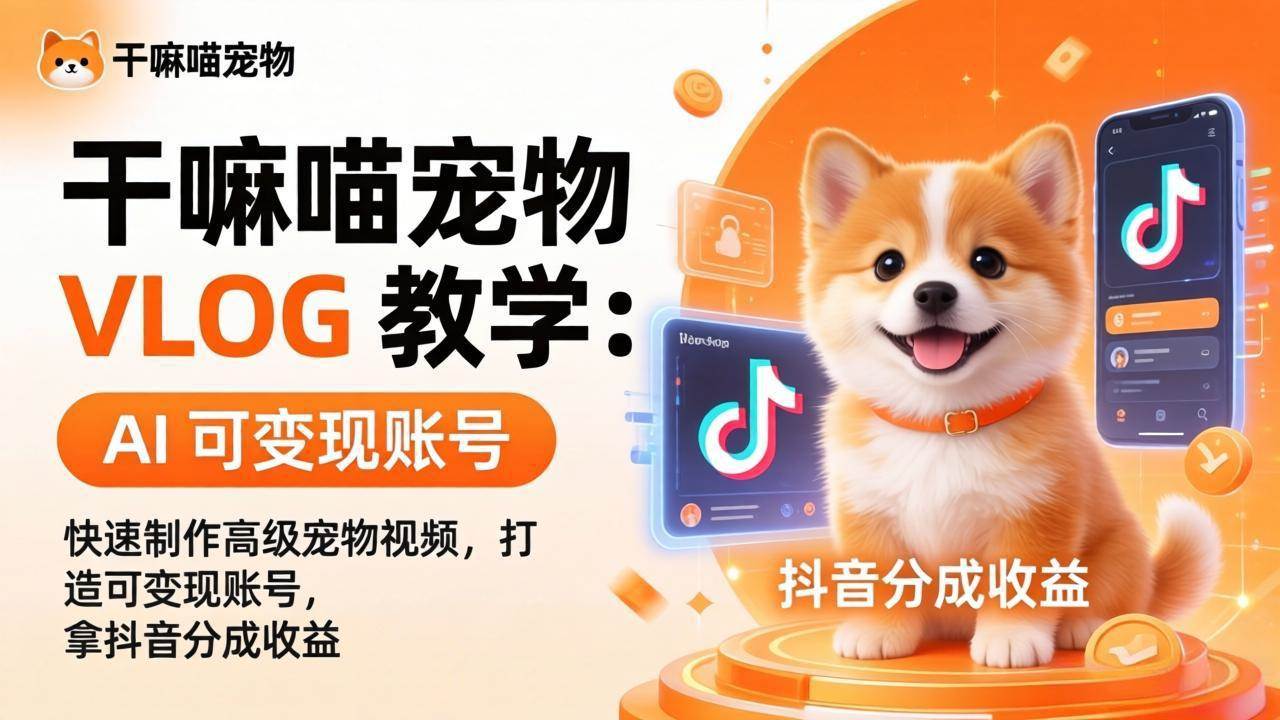 （17888期）干嘛喵宠物 VLOG 教学：AI 快速制作高级宠物视频，打造可变现账号，拿抖音分成收益-邪修侠 - 演示
