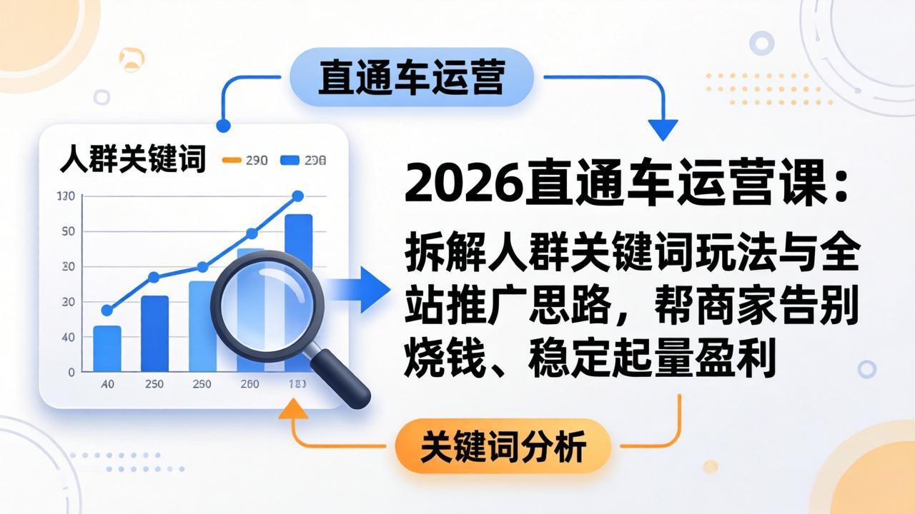 2026直通车运营课：拆解人群关键词玩法与全站推广思路，帮商家告别烧钱、稳定起量盈利-怪兽网创俱乐部