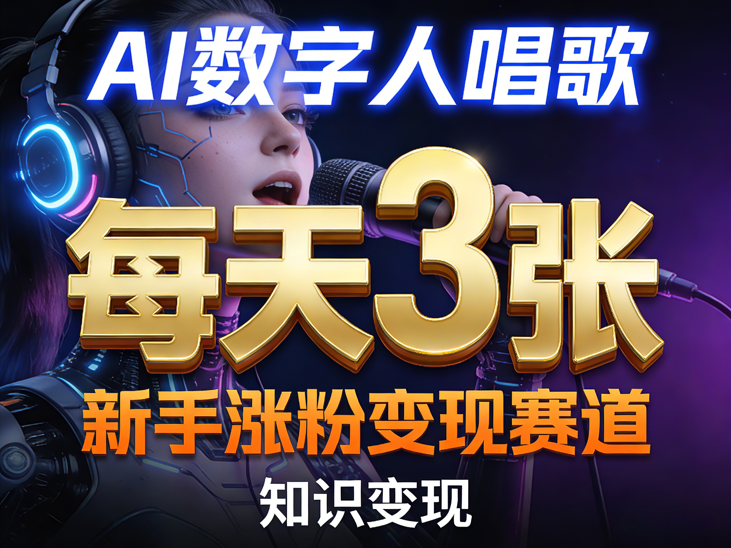 AI数字人唱歌，新手涨粉变现赛道，每天3张和知识付费，副业必备-皓哥创业笔记