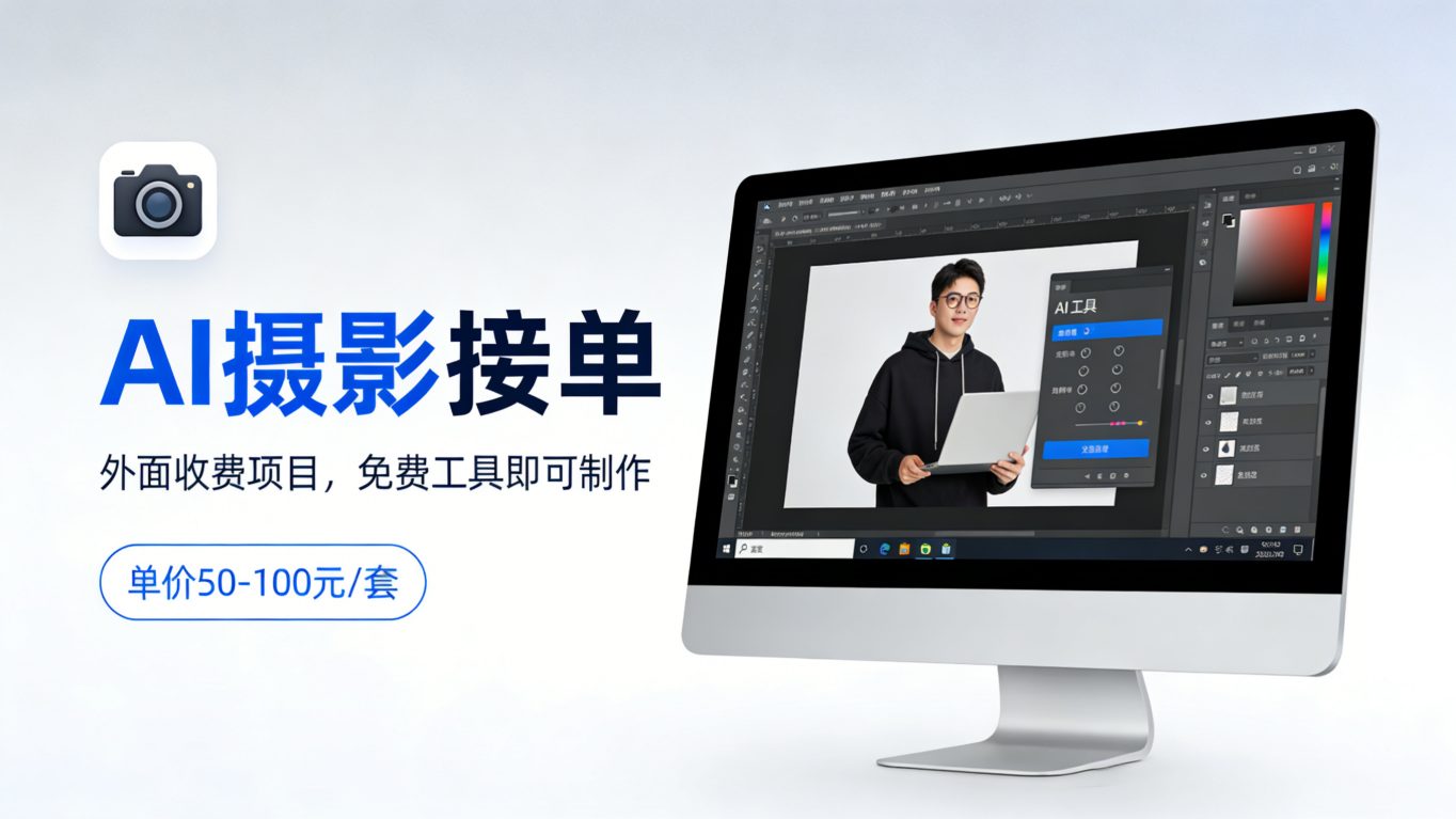 外面收费项目，AI摄影接单，免费工具就可以做，单价50-100一套-领学通
