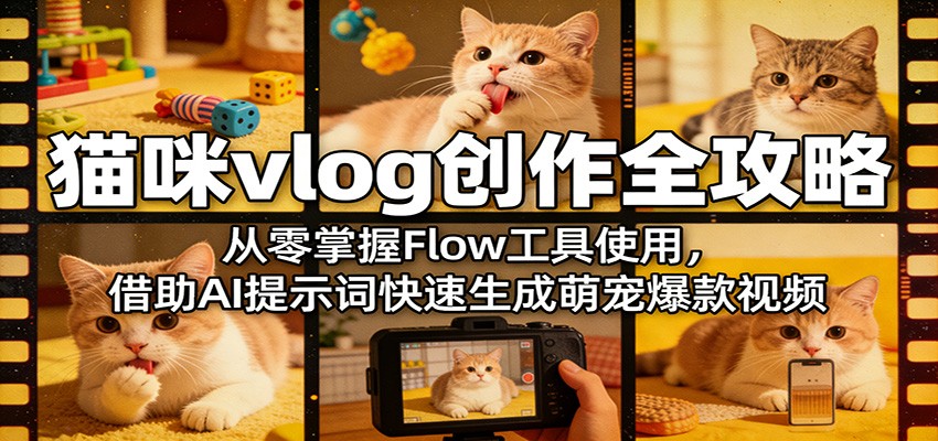 猫咪vlog创作全攻略：从零掌握Flow工具使用，借助AI提示词快速生成萌宠爆款视频-小白项目网