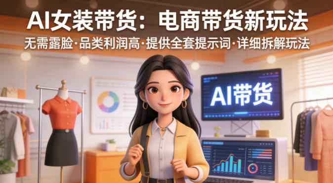 AI女装带货，电商带货新玩法，无需露脸，品类利润高，提供全套提示词，详细拆解玩法-小白项目网