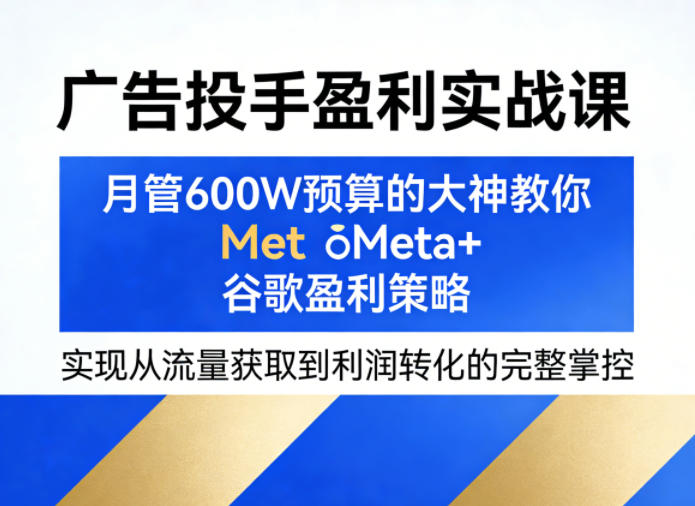 广告投手盈利实战课,月管600W预算的大神教你Meta+谷歌盈利策略,实现从流量获取到利润转化的完整掌控-优优云网创
