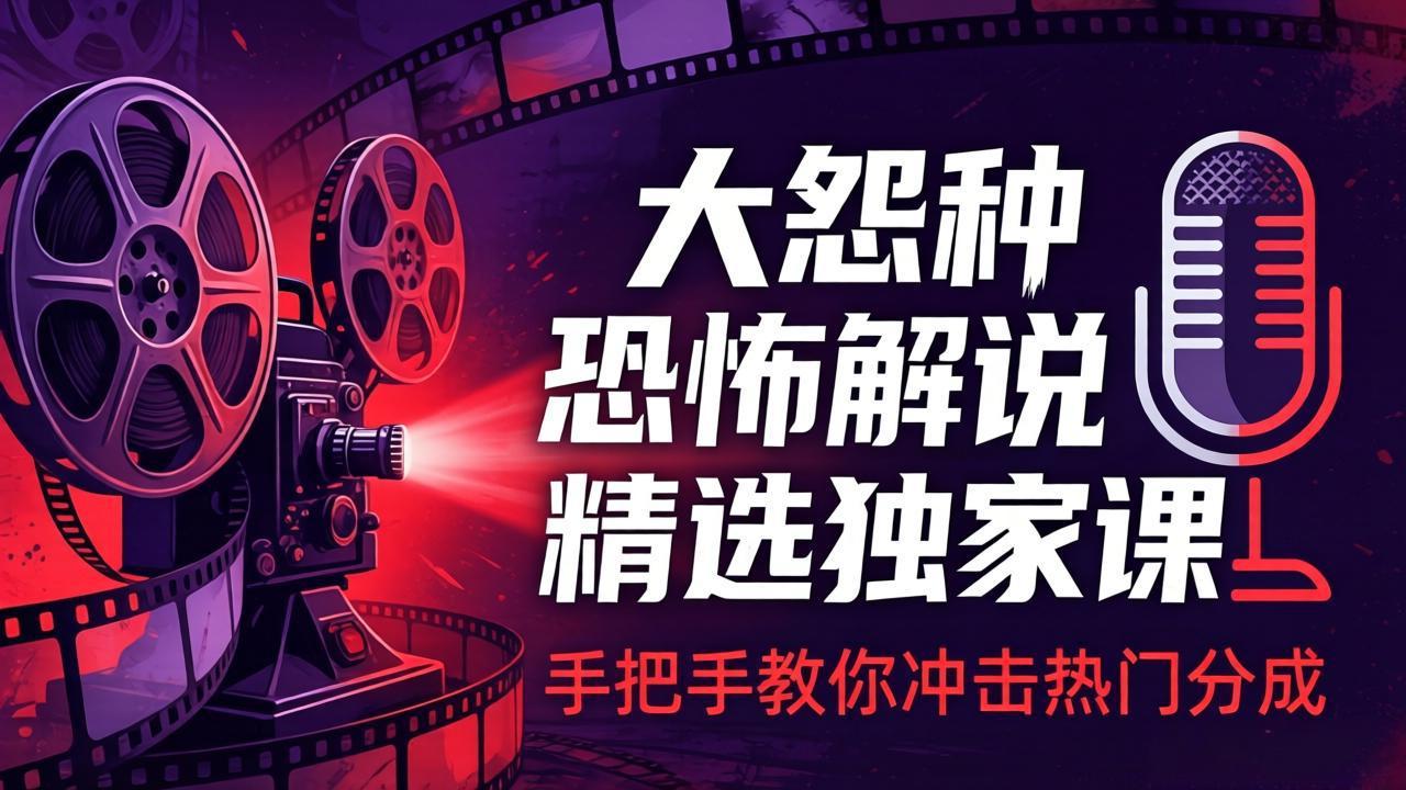 大怨种恐怖解说精选独家课：电影下载+文案配音+片头封面，手把手教你冲击热门分成-小白项目网
