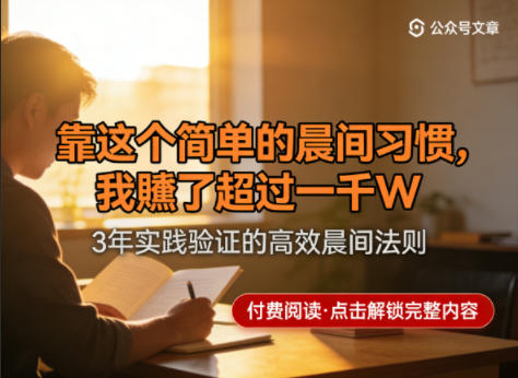 某公众号付费文章:靠这个简单的晨间习惯,我賺了超过一千W 某公众号付费文章:靠这个简单的晨间习惯,我賺了超过一千W