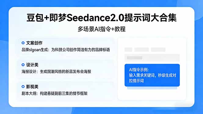 豆包+即梦Seedance2.0提示词大合集：多场景AI指令+教程，解锁文案、设计、影视高效创作-怪兽网创俱乐部