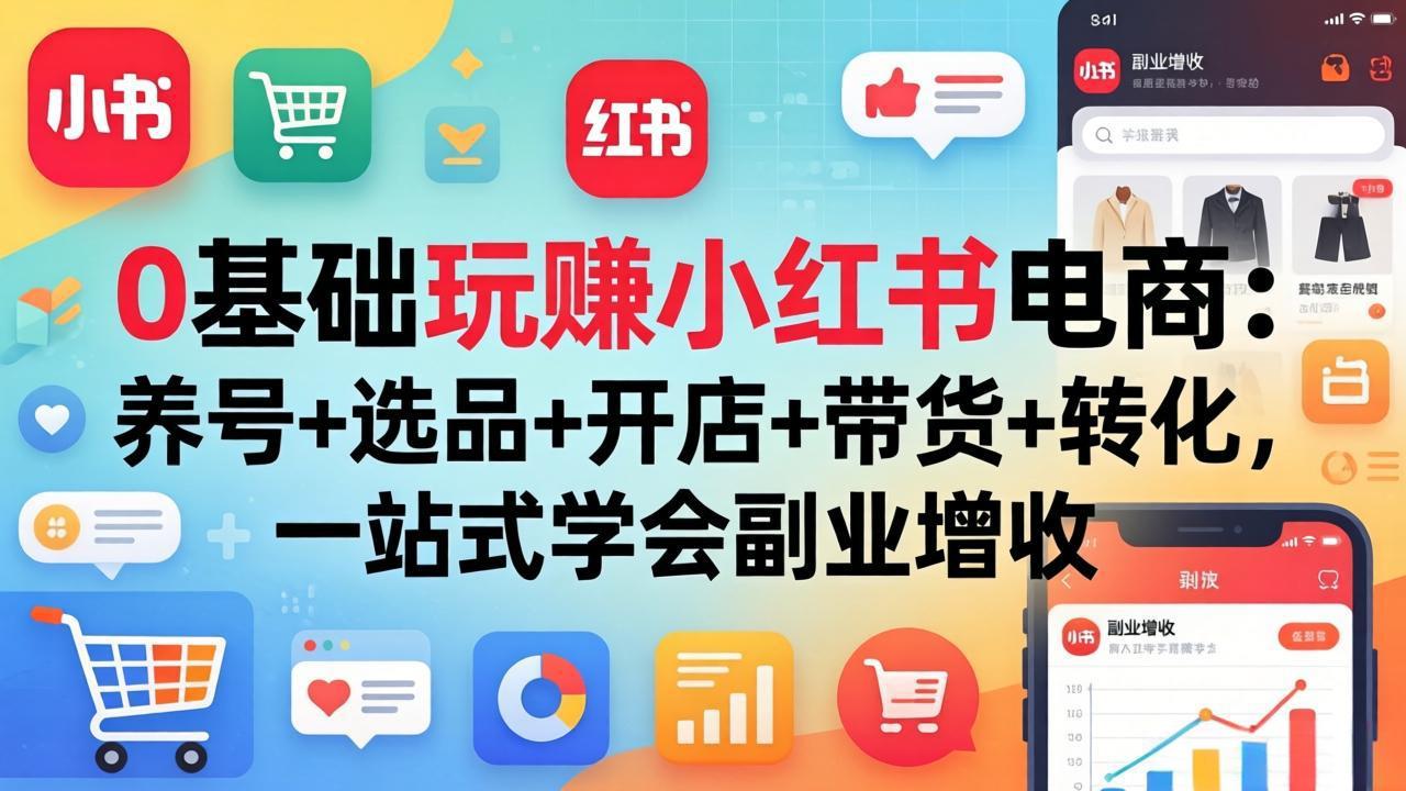 0基础玩赚小红书电商：养号+选品+开店+带货+转化，一站式学会副业增收-小白项目网