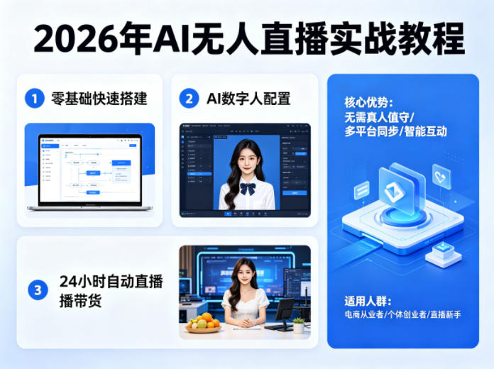 2026年AI无人直播实战教程,零基础也能快速搭建AI数字人无人直播间,实现24小时自动直播带货 2026年AI无人直播实战教程,零基础也能快速搭建AI数字人无人直播间,实现24小时自动直播带货