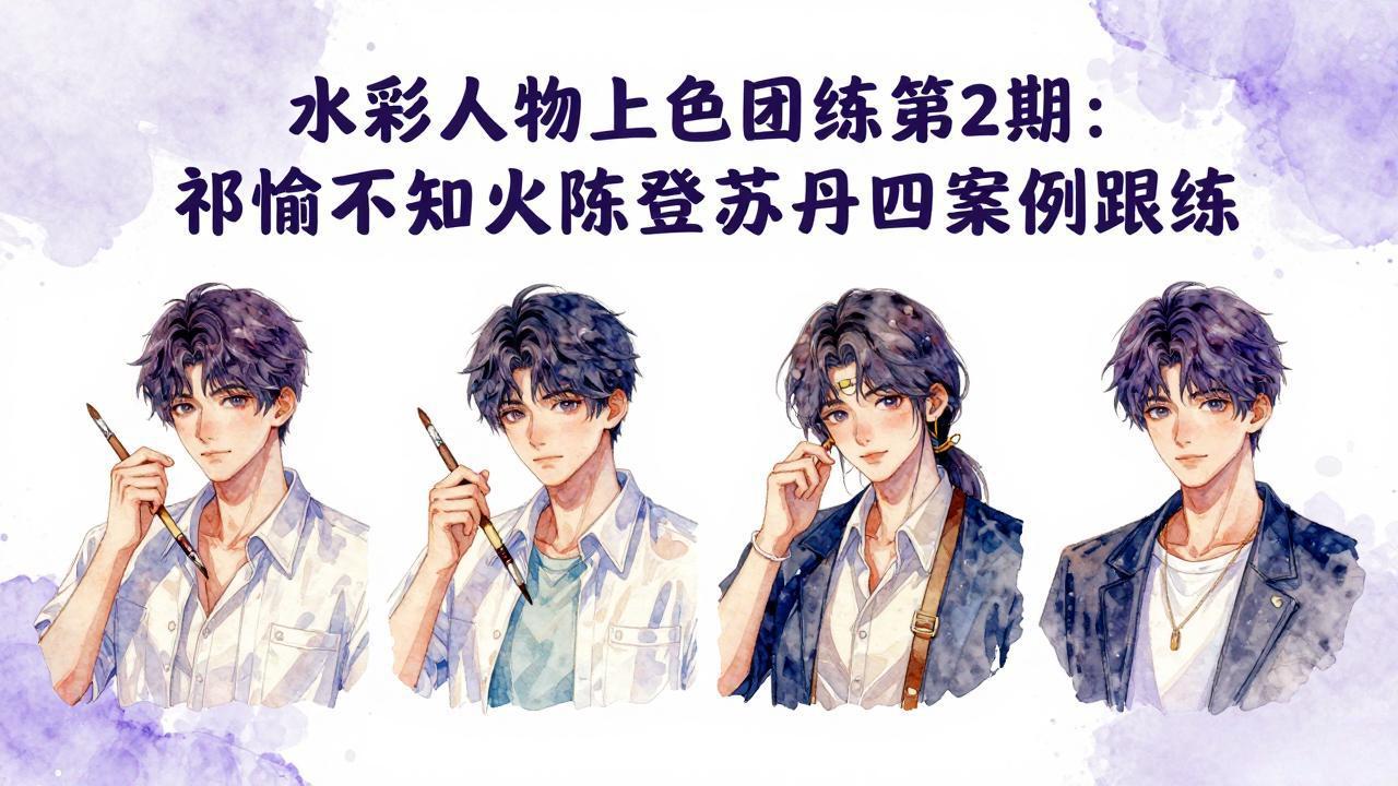 水彩人物上色团练第2期：祁煜不知火陈登苏丹四案例跟练，手把手提升绘画能力_摸鱼资源网
