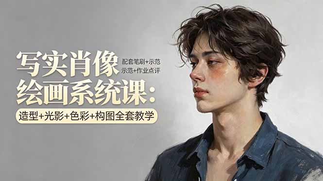 写实肖像绘画系统课：造型+光影+色彩+构图全套教学，配套笔刷+示范+作业点评-小小石博客