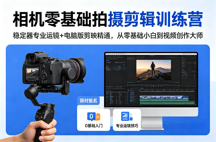 相机零基础拍摄剪辑训练营：稳定器专业运镜+电脑版剪映精通，从零基础小白到视频创作大师-怪兽网创俱乐部