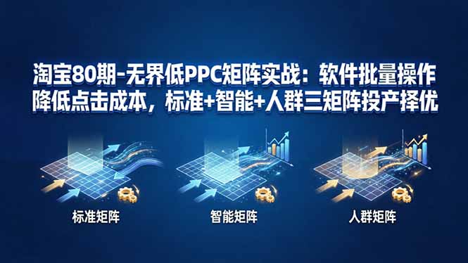 淘宝80期-无界低PPC矩阵实战：软件批量操作降低点击成本，标准+智能+人群三矩阵投产择优-多课资源站