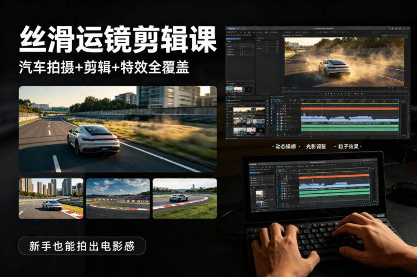 大叔丝滑运镜剪辑课，汽车拍摄+剪辑+特效全覆盖，新手也能拍出电影感-小白项目网