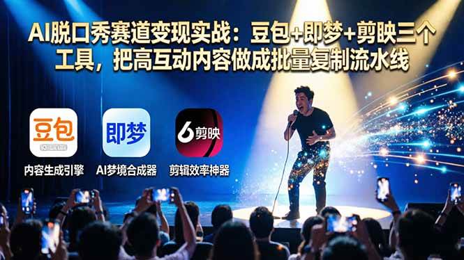 (17990期)AI脱口秀赛道变现实战:豆包+即梦+剪映三个工具,把高互动内容做成批量复制流水线 (17990期)AI脱口秀赛道变现实战:豆包+即梦+剪映三个工具,把高互动内容做成批量复制流水线