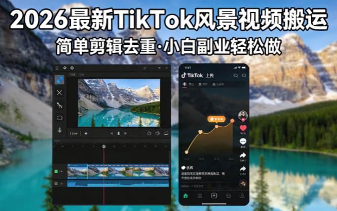 （18001期）2026最新TikTok风景视频搬运简单剪辑去重小白副业月入 8000-小白项目网