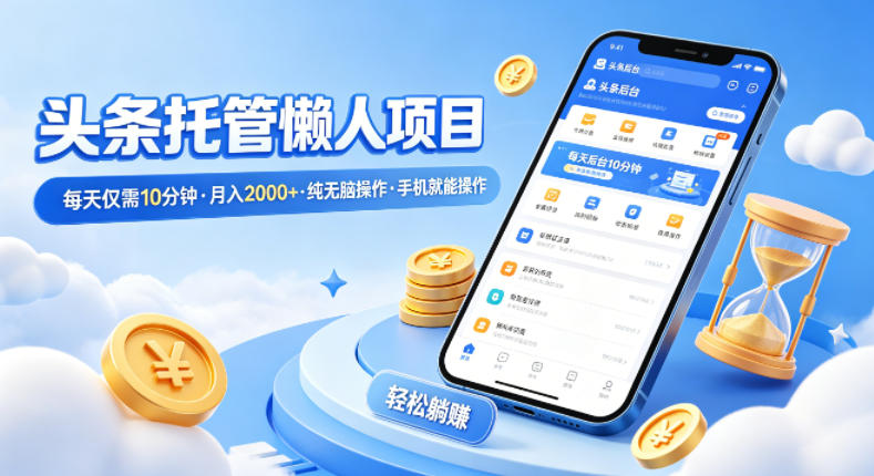 头条托管懒人项目，每天仅需10分钟，月入2000+，纯无脑操作，手机就能操作【揭秘】-小白项目网