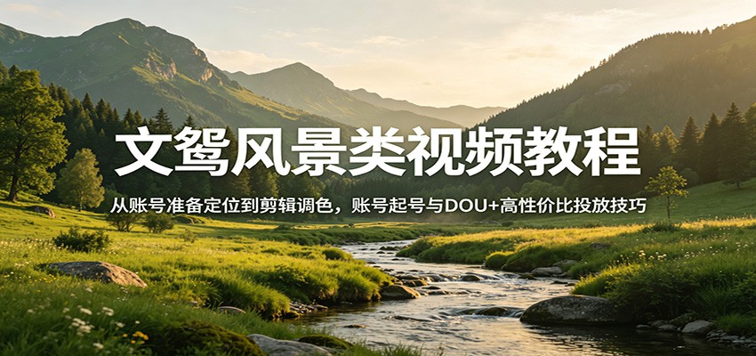 文鸳风景类视频教程：从账号准备定位到剪辑调色，账号起号与DOU+高性价比投放技巧-多课资源站