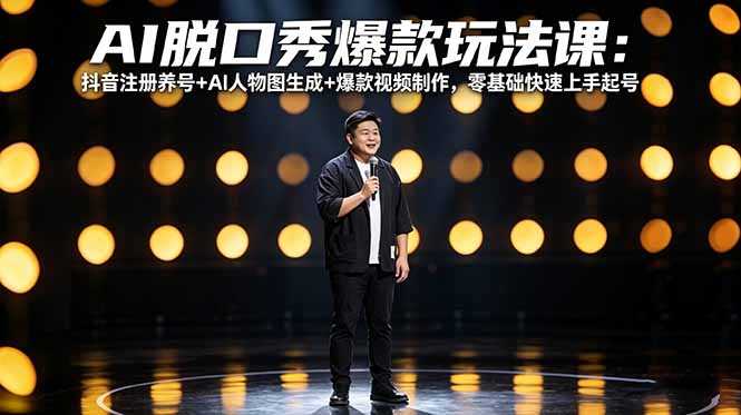 AI脱口秀爆款玩法课：抖音注册养号+AI人物图生成+爆款视频制作，零基础快速上手起号-多课资源站