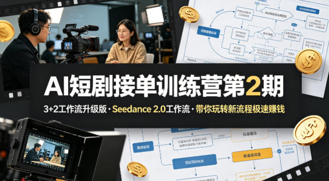 AI短剧接单训练营第2期，3+2工作流升级版，Seedance 2.0工作流，带你玩转新流程极速賺钱-小白项目网